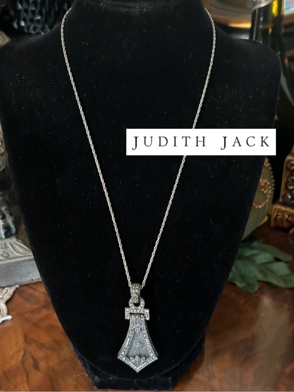 Vintage Art Deco Camphor Glass & Marcasites Pendant Necklace